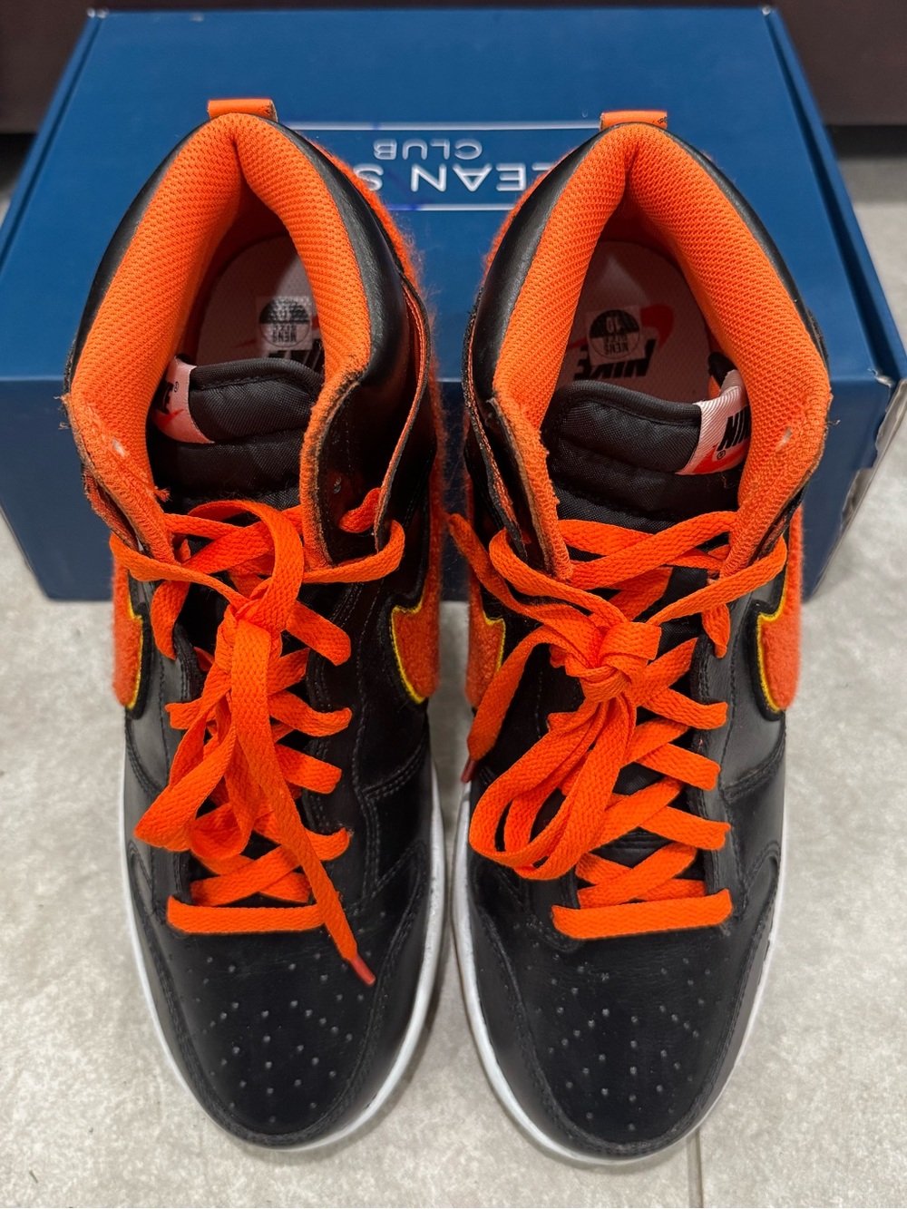 Size 10- Nike Dunk High Chenille Swoosh Black Safety Orange Customized - Picture 6 of 7